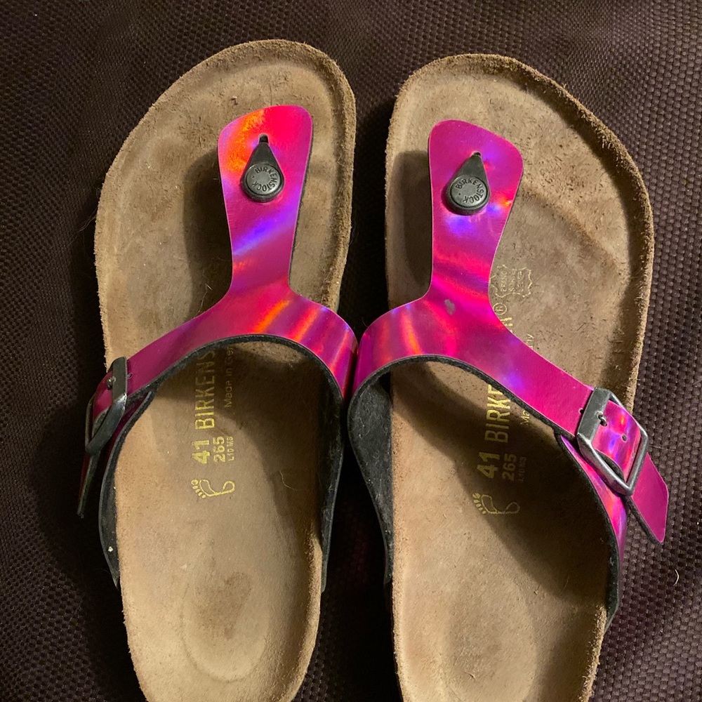 Birkenstock pink metallic sandals